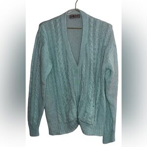 Vintage Sheridan Square Cable Knit Cardigan Sweater Size L P2P 22” Made in Korea